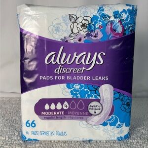 BRAND NEW Always Discreet Moderate Incontinence Pads Regular Length 66 ct